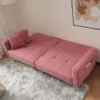 Convertible Sofa Bed with Adjustable Backrest, Gold Legs, Side Pockets, Sherpa Fabric Sleeper Sofa for Bedroom, 176L x 64W x 75H cm, Pink - Image 7