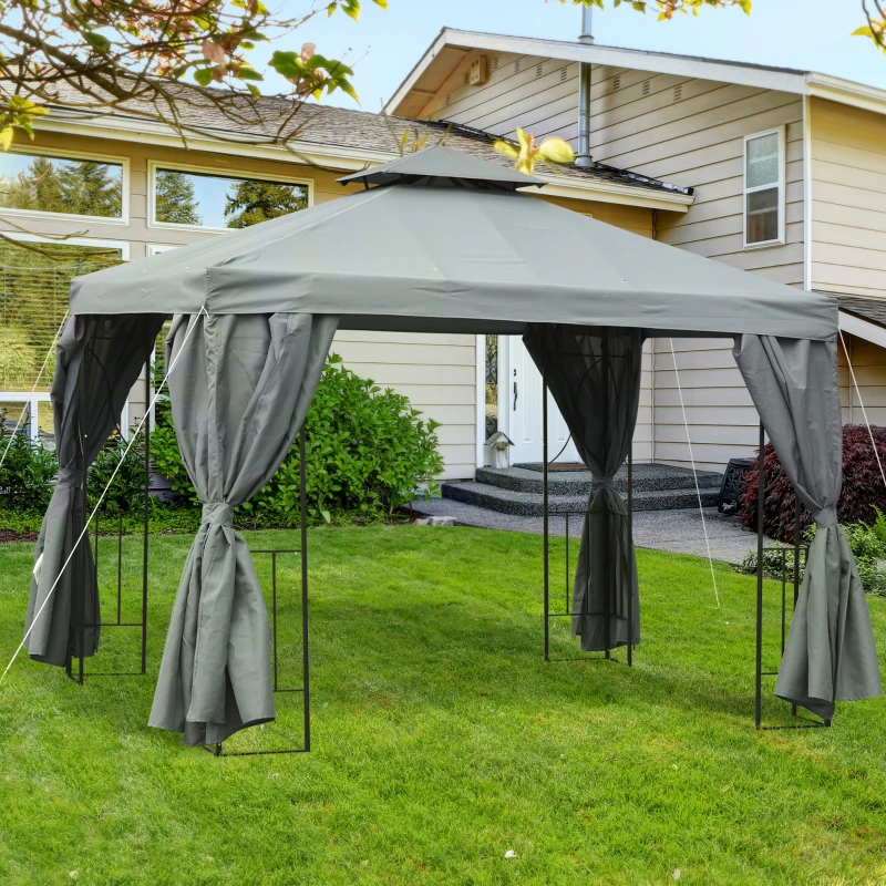Best 3 x 3 m Garden Gazebo Double Roof Marquee Patio Wedding Party Tent Canopy Shelter with Sidewalls, (Dark Grey) - Image 2