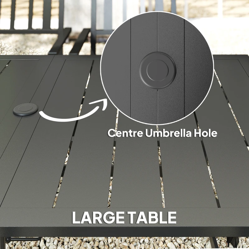 Best 7 Pieces Garden Table and Chairs 6 Seater Outdoor Table and Chairs with Umbrella Hole, for Poolside, Garden, Black - Image 5