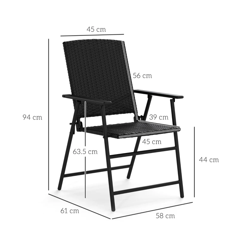 Best Set of Two Folding Rattan Seat Chairs - Black - Image 3
