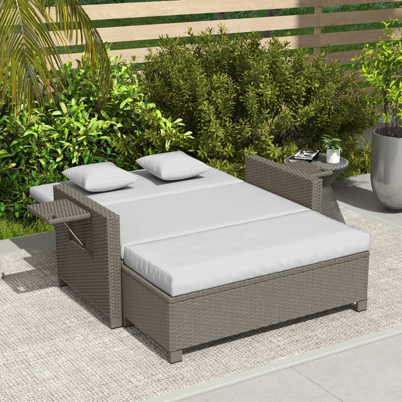 Best Rattan Day Bed, with Footstool - Light Grey - Image 8