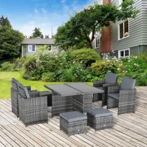 Best 8-Seater Rattan Dining Set Garden Furniture Cushion Seat Woven Rattan Grey