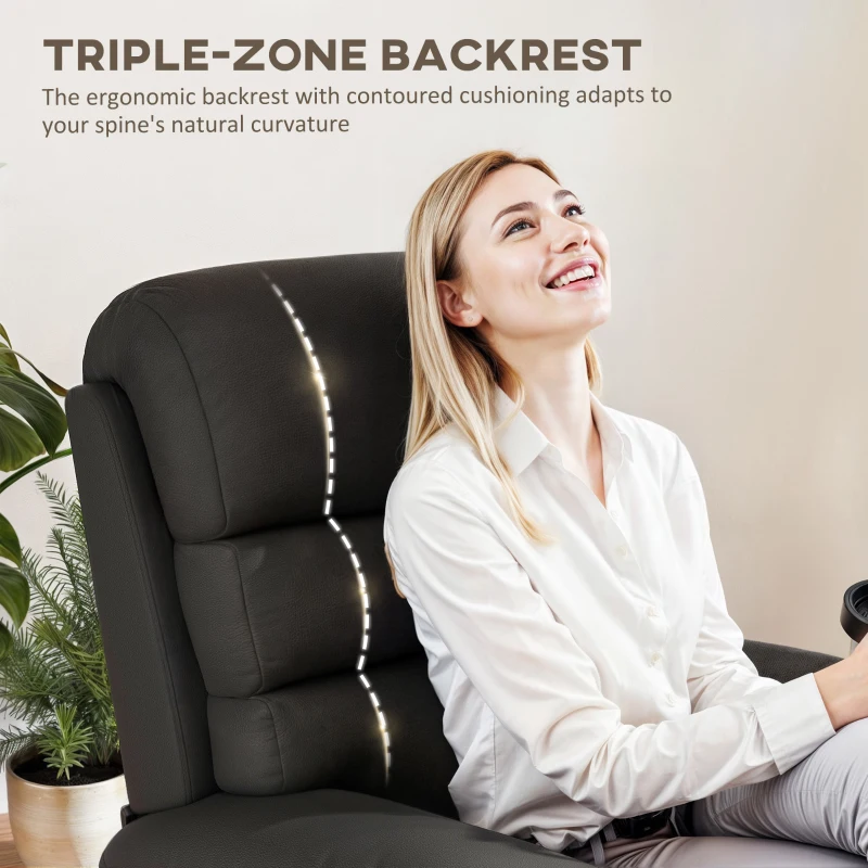 Best PU Leather Reclining Chair, Manual Recliner Chair with Padded Armrests, Retractable Footrest and Wood Frame, Black - Image 7