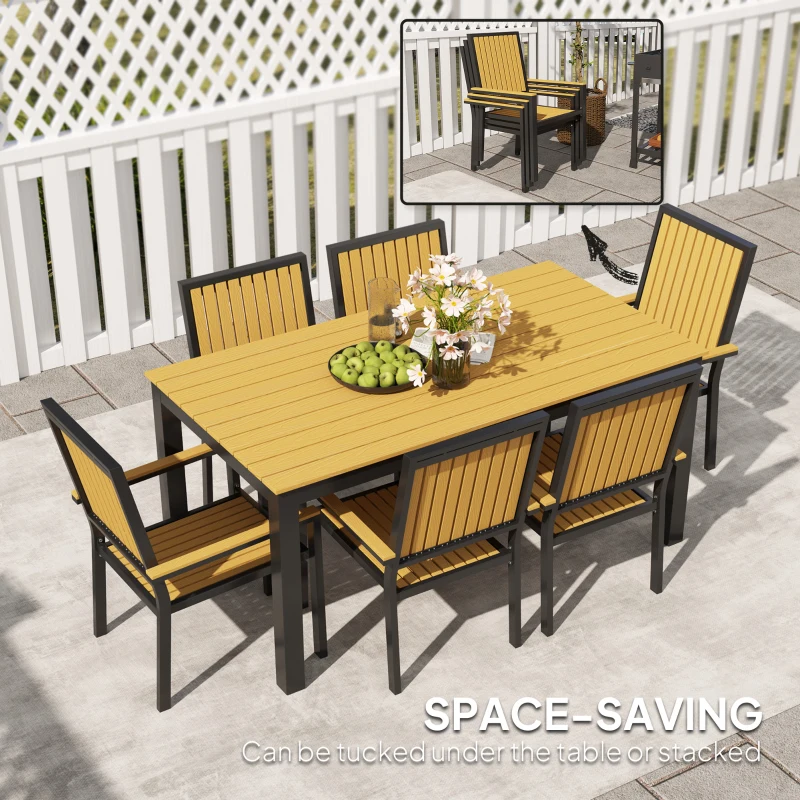 Best 6 Seater Garden Dining Set with Stackable Chairs, Aluminium Frame, Rectangular Plastic Top, Garden Furniture Set, Outdoor Dining Table and Chairs for Patio, Balcony, Poolside, Nature Wood - Image 5