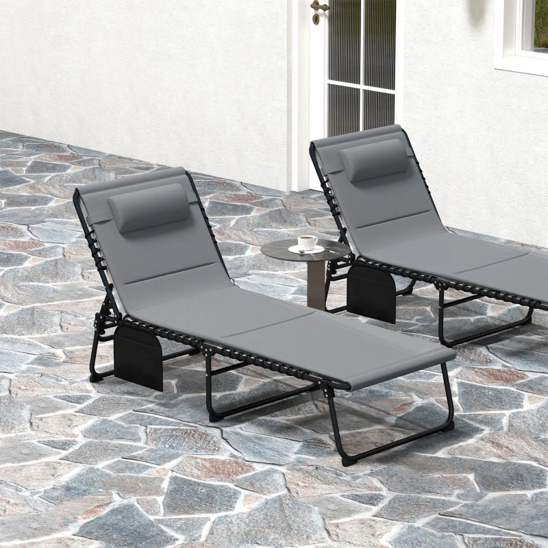 Best Folding Sun Loungers Set of 2, Recliner Garden Chairs with Quick Drying Pad Headrest Side Pocket, Garden Sun Loungers for Beach Pool, Charcoal Grey - Image 8