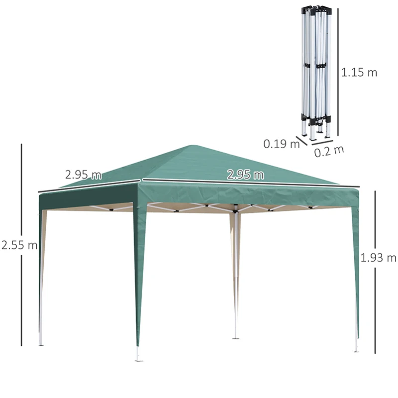 Best 3 x 3M Garden Pop Up Gazebo Height Adjustable Marquee Party Tent Wedding Canopy with Carrying Bag, Green - Image 3