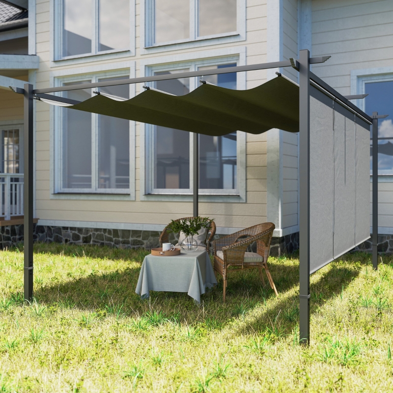 Best 3 x 4m Metal Pergola with Retractable Roof and Roller Shade, Wall-Mounted or Free Standing Garden Gazebo Canopy Pergola Kit, UPF30+ Outdoor Sun Shade Shelter, Grey - Image 9