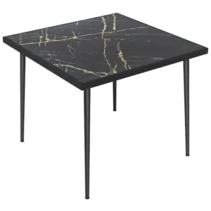Best Square Garden Table, Outdoor Dining Table for 4 with Marble Effect Tempered Glass Top and Steel Frame for Patio, Black
