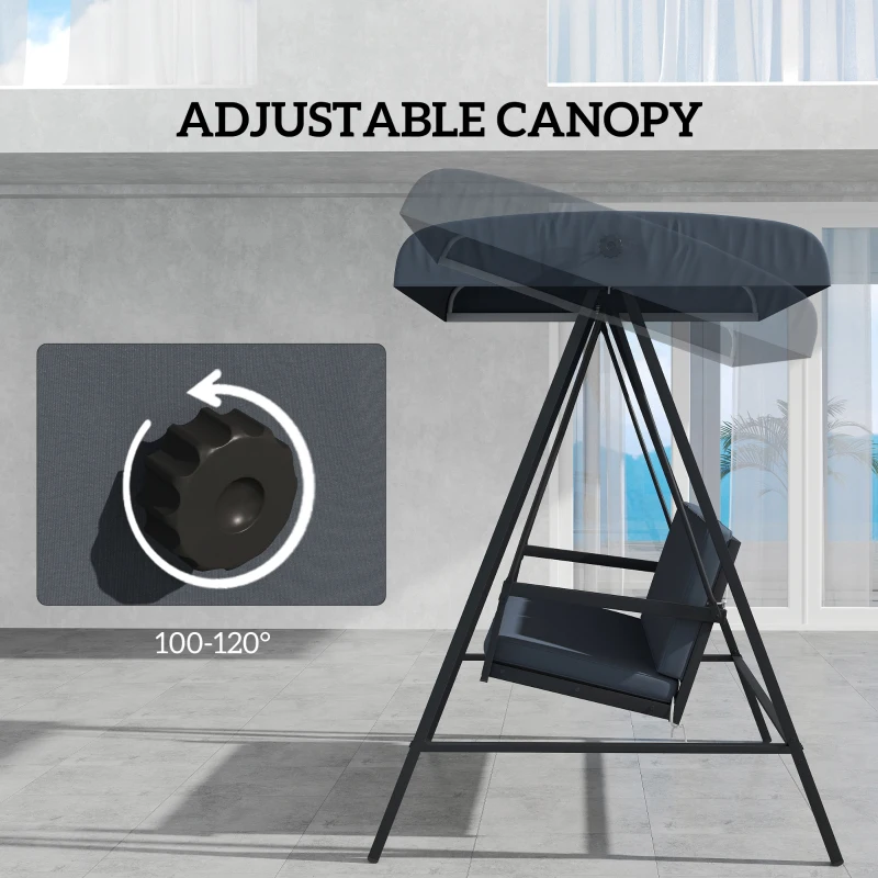 Best Three-Seat Garden Swing Chair, with Adjustable Canopy - Dark Grey - Image 6