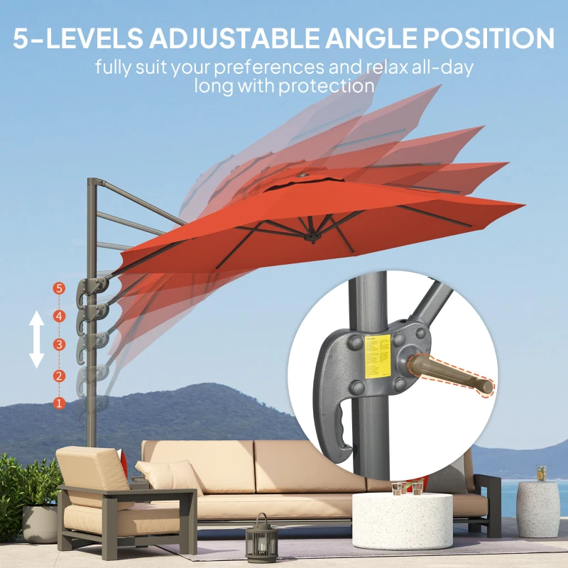 Best Five-Position Overhanging Parasol - Orange - Image 5