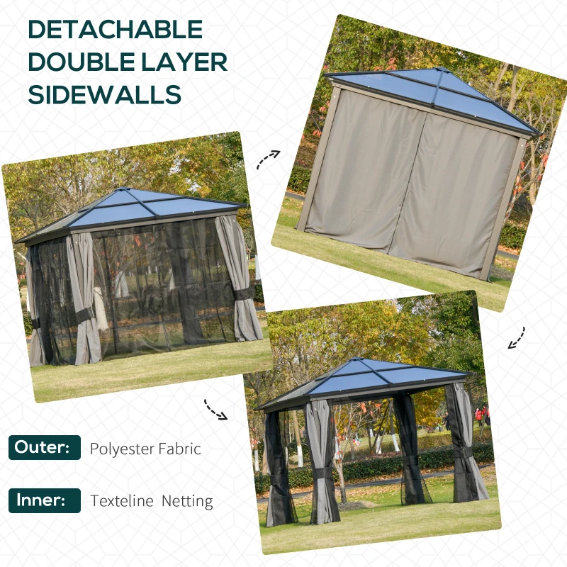Best 3 x 3(m) Hardtop Gazebo Canopy with Polycarbonate Roof, Aluminium Frame, Permanent Pavilion Garden Gazebo with Netting and Curtains for Patio, Deck, Dark Grey - Image 5