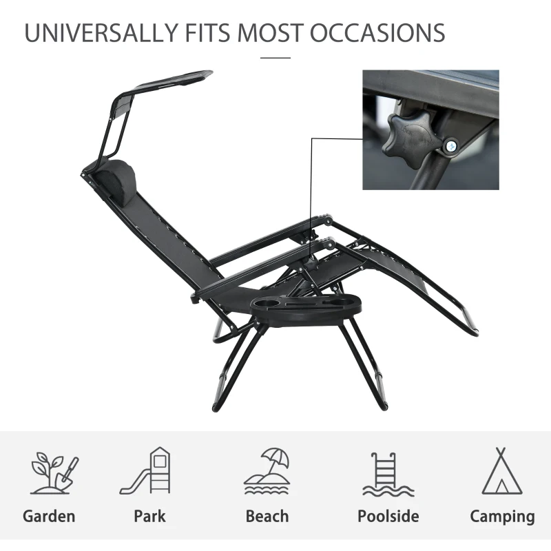 Best Folding Zero Gravity Sun Lounger, with Sun Canopy - Black - Image 7