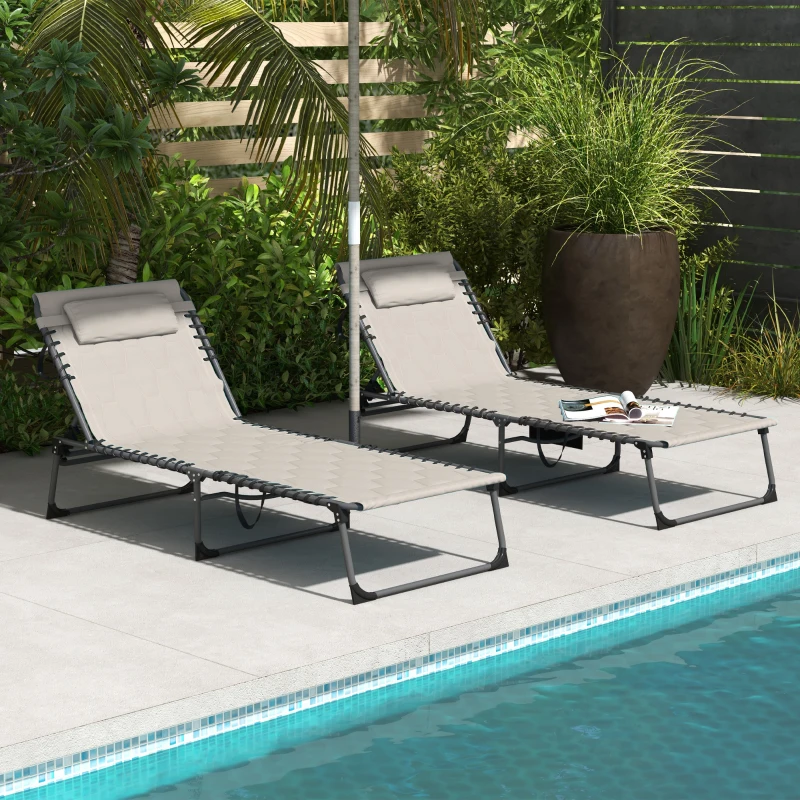 Best Set of Two Sun Loungers, with Five-Position Reclining Backs - Khaki - Image 2
