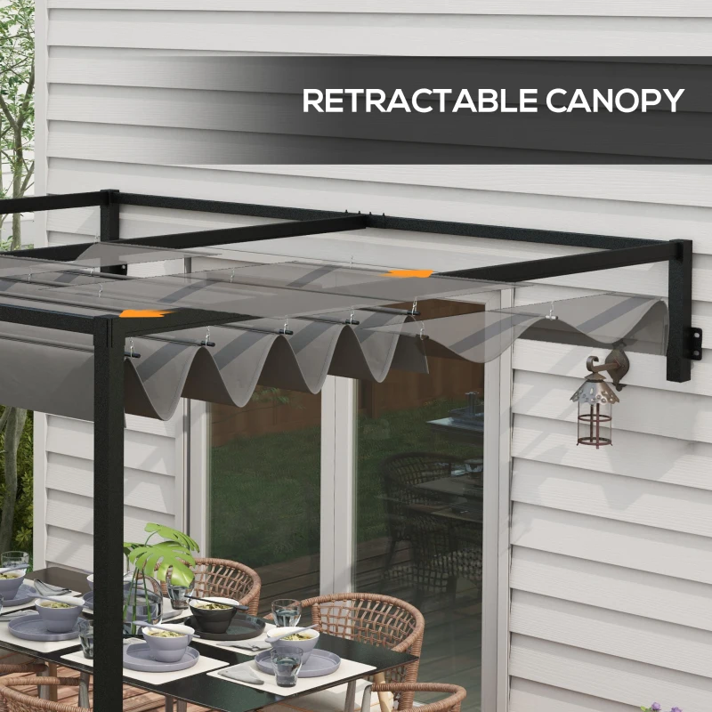 Best 2 x 3(m) Lean To Steel Pergola, with Moving Fabric Canopy - Dark Grey - Image 5