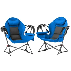 Best Hammock Camping Chair Set of 2, Adjustable Back Swinging Camping Chair Portable Swinging Chair with Cup Holder, Headrest, Padded Seat and Carry Bag for Travel Fishing Hiking, Blue