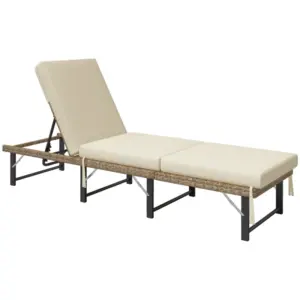 Best Single Folding Rattan Sun Lounger, with Cushion - Grey