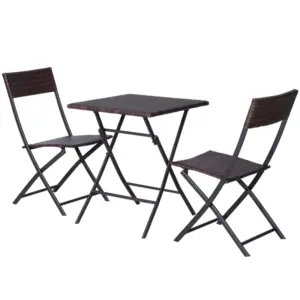 Best 2-Seater Rattan Bistro Set: 1 x table, 2 x chairs-Brown