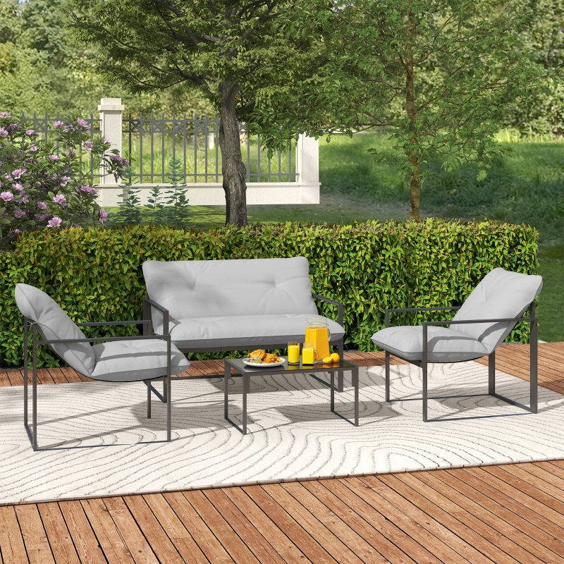 Best Four-Piece Relaxed Back Garden Dining Set - Black/Light Grey - Image 9