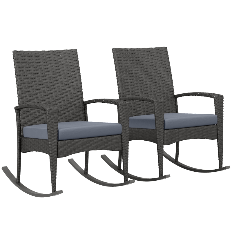 Best Outdoor PE Rattan Rocking Chair Set of 2, Garden Rocking Chair Set with Armrest and Cushion, Grey - Image 11