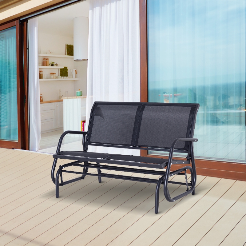 Best 2-Person Outdoor Glider Bench Patio Double Swing Gliding Chair Loveseat w/Power Coated Steel Frame for Garden Patio Porch, Black - Image 12