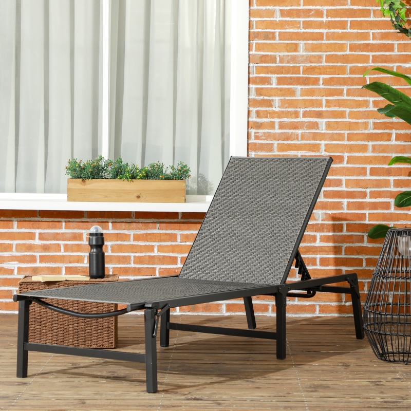 Best Foldable Rattan Sun Lounger with 5-Level Adjust Backrest, Recliner Chair, Grey - Image 10