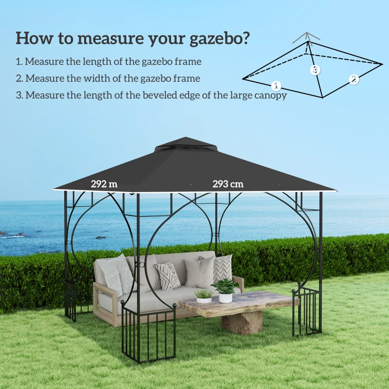 Best 3x3(m) Replacement Gazebo Canopy, Double Tier Roof Top for Garden, Patio, Outdoor, Black (TOP ONLY) - Image 3