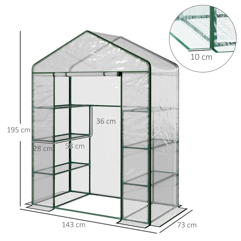 Best Walk in Greenhouse with 4-Tier 8 Shelves, Green House with Hemmed Cover, Roll-up Zipped Door, Steel Frame, 143 x 73 x 195cm - Image 3