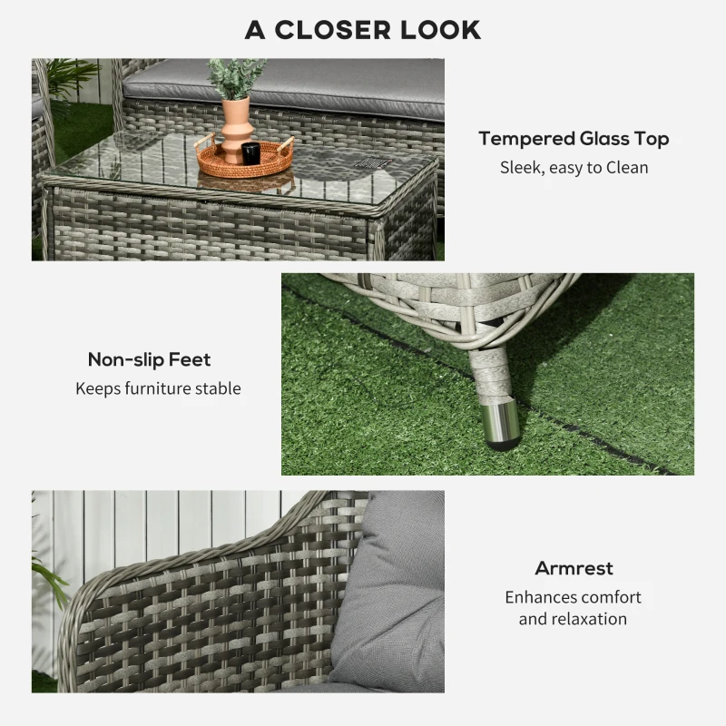 Best Four-Piece Rattan Sofa Set, with Glass-Top Table - Mixed Grey - Image 6