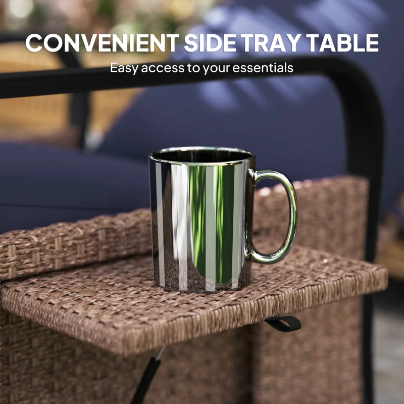 Best 140° Reclining Rattan Armchair - Brown/Blue - Image 7