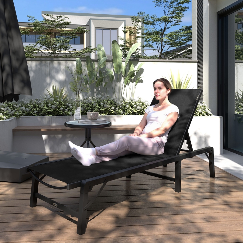 Best Folding Sun Lounger, 5-Position Adjustable Garden Chaise Lounge Sunbed, Steel Frame Reclining Chair for Beach, Porch, Patio, Camping, Black - Image 10