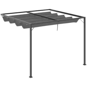 Best 3 x 3(m) Outdoor Pergola Retractable Canopy Wall Mounted Gazebo Patio Shelter Sun Shade, Grey