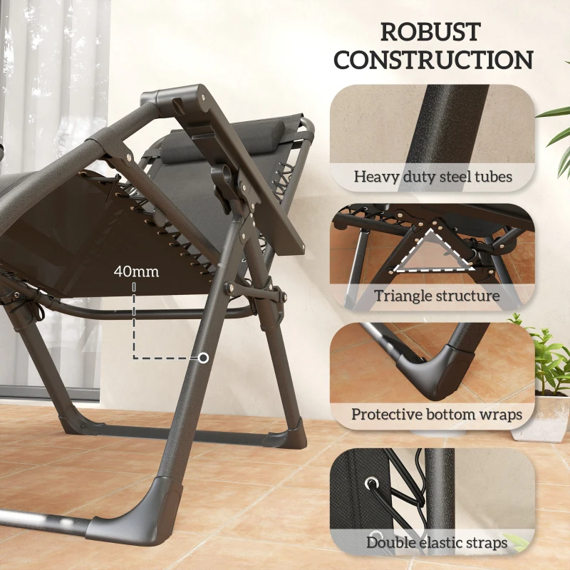 Best Set of Two Reclining Sun Loungers, with Cushion - Grey - Image 8