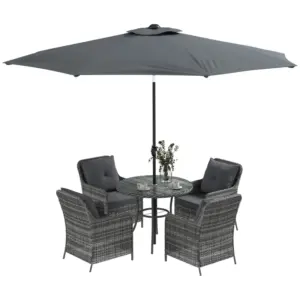 Best 4 Seater Rattan Dining Set with Parasol & Cushions - Mixed Grey