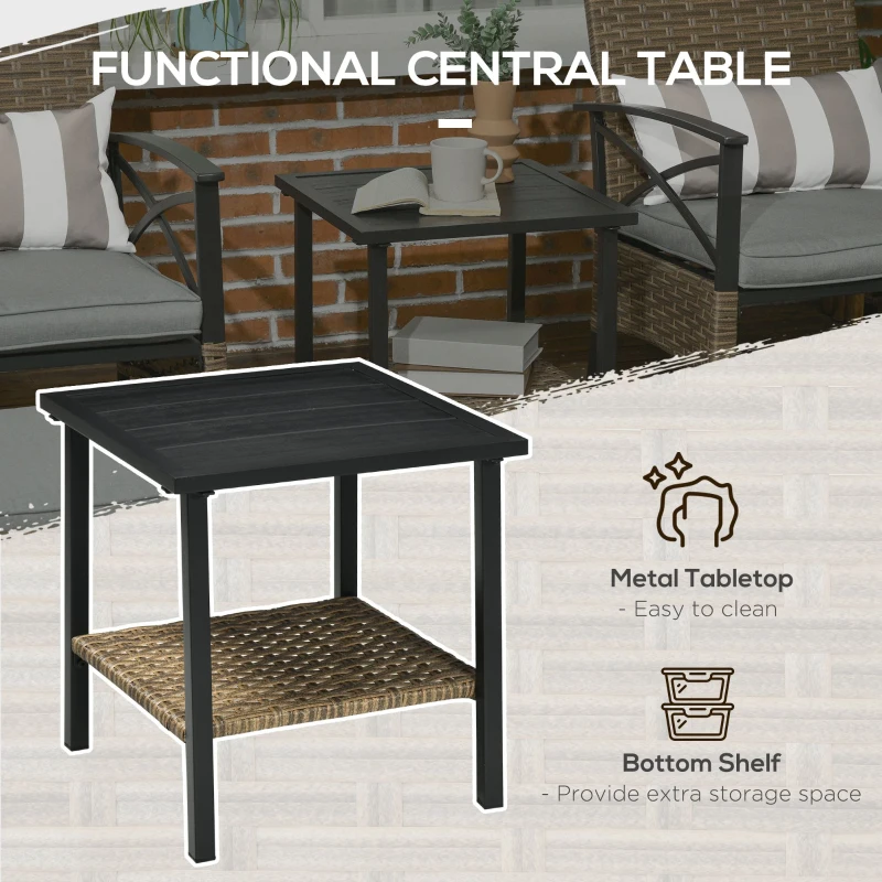 Best 5 Piece PE Rattan Garden Furniture Set, 2 Armchairs,2 Stools, Steel Tabletop with Wicker Shelf, Padded Outdoor Seating, Grey - Image 5