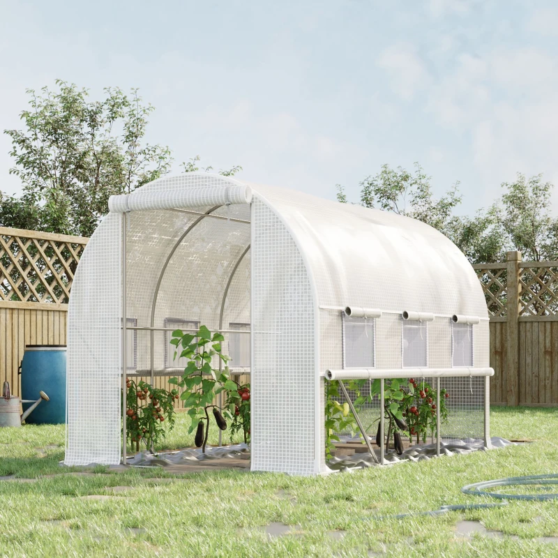 Best Walk-in Polytunnel Greenhouse Green House with Roll-up Sidewalls, UV-resistant PE Cover, 3 x 2 x 2m, White - Image 2