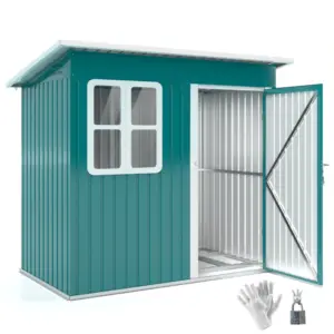 Best 7 x 4ft Galvanised Steel Garden Shed, with Lock and Gloves - Green
