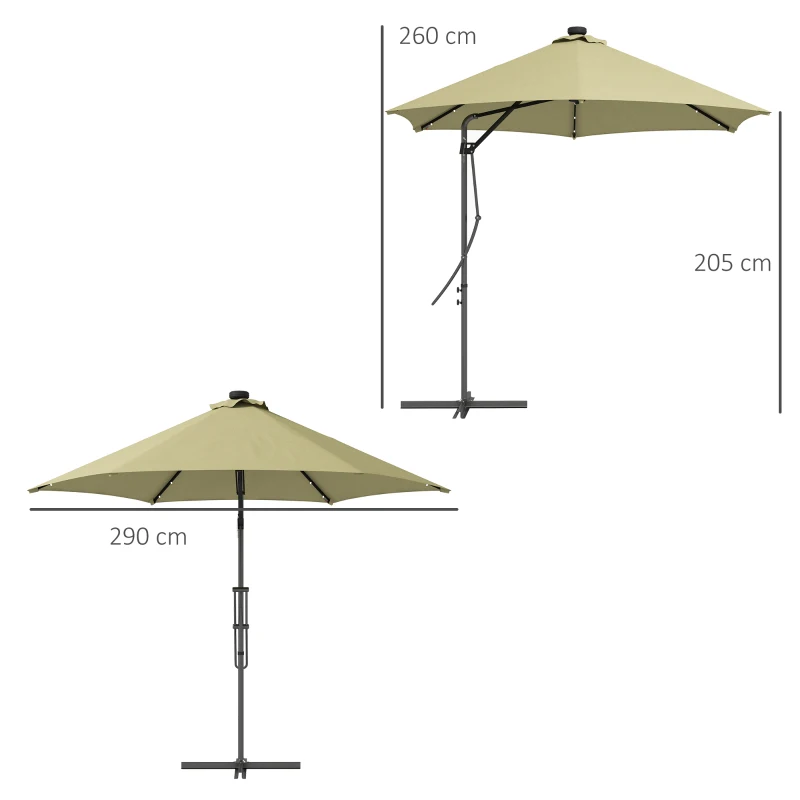 Best 3(m) Garden Parasol Cantilever Umbrella with Solar LED, Cross Base and Waterproof Cover, Beige - Image 3