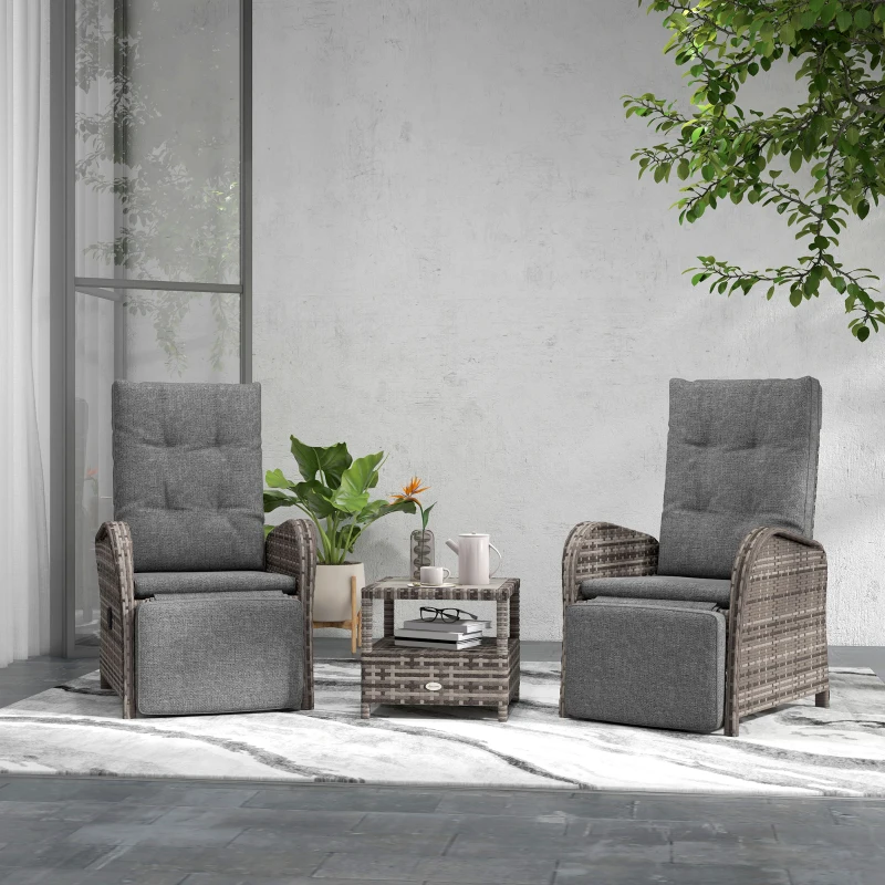 Best 2 Seater Patio Rattan Chaise Lounge Sofa Set with Fabric Cushion, Grey and Brown - Image 2