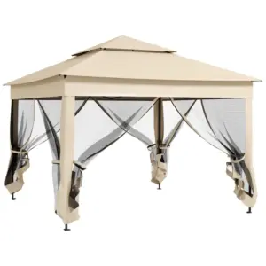 Best 3 x 3(m) Pop Up Gazebo, Double-roof Garden Tent with Netting and Carry Bag, Party Event Shelter for Outdoor Patio, Cream White