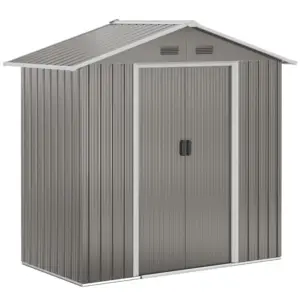 Best 6.5ft x 3.5ft Metal Garden Storage Shed for Outdoor Tool Storage with Double Sliding Doors and 4 Vents, Grey