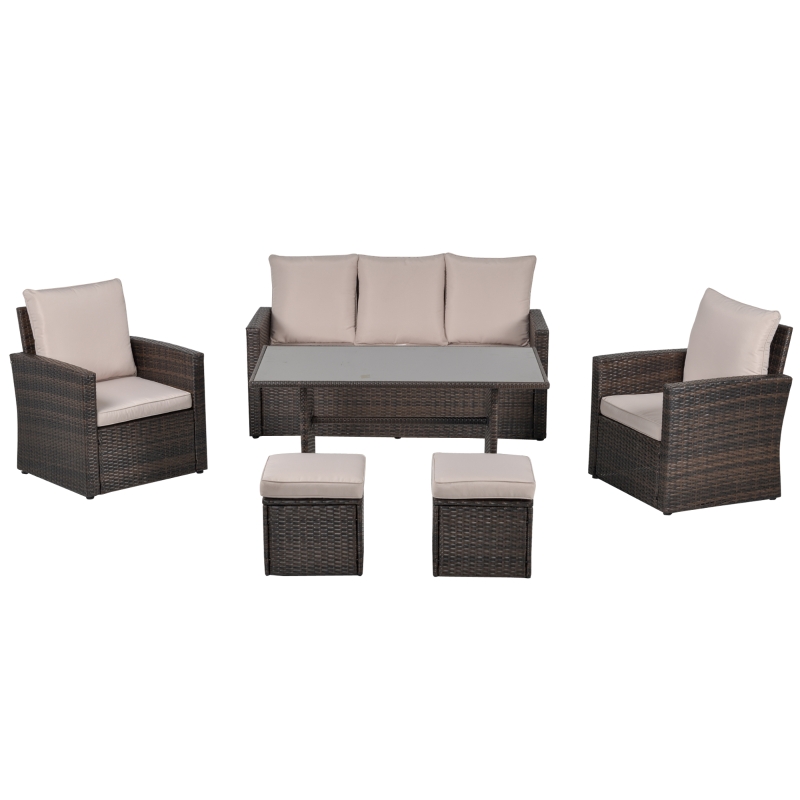 Best Six-Piece Rattan Sofa Set, with Glass-Top Table - Mixed Brown - Image 15