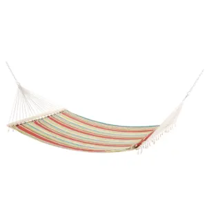 Best Double Cotton Hammock Camping Swing Outdoor Garden Beach Stripe Hanging Bed with Pillow, 188 x 140 cm, 180 KG Capacity, Red