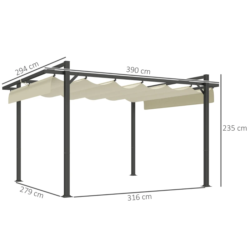 Best 3 x 4m Aluminium Pergola, with Retractable Roof - Grey/Khaki - Image 3