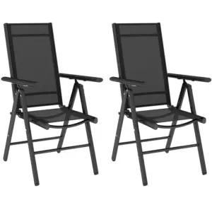 Best Set of 2 Folding Chair, Aluminium Frame Outdoor Camping Chairs with Breathable Mesh Back and Seat, Garden Chair Set with Armrests for Balcony, Black