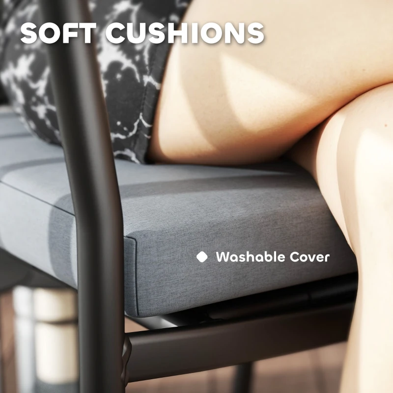 Best 3 Pieces Rattan Bistro Set with Cushions, Wicker Garden Furniture Set, Glass Top Coffee Table and Chairs for Outdoor Patio, Balcony, Terrace and Conservatory, Grey - Image 5