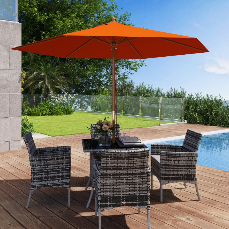 Best 2.5m Wood Garden Parasol Sun Shade Patio Outdoor Wooden Umbrella Canopy, Table Market Umbrella with Vent, 38mm Pole, Rope Pulley Mechanism, Orange - Image 9