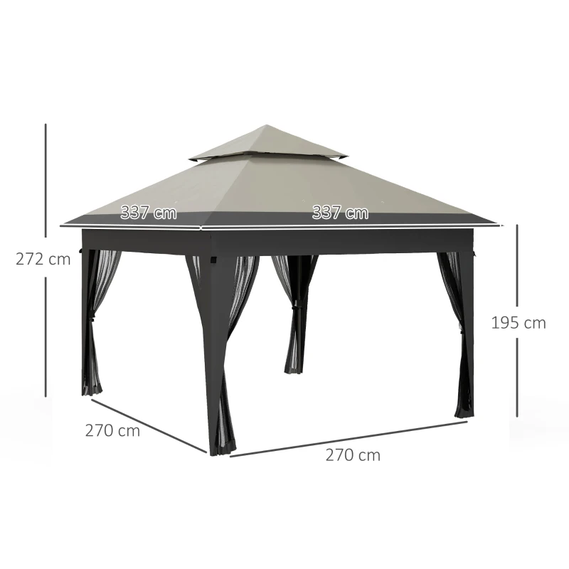 Best 3 x 3(m) Pop Up Gazebo with Mosquito Netting, 1 Person Easy up Marquee Party Tent with 1-Button Push, Double Roof, Carry Bag, Sandbags, Height Adjustable Instant Shelter, Grey - Image 3