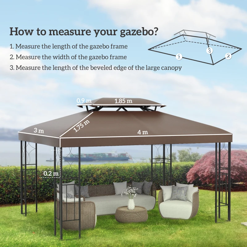Best 3x4m Gazebo Canopy Replacement Cover, 2 Tier Top Roof UV Cover Garden Patio Outdoor Sun Awning Shelters, Brown (TOP COVER ONLY) - Image 3