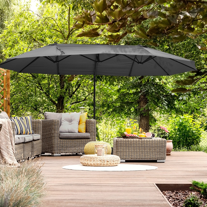 Best Double Canopy Offset Parasol Umbrella Garden Shade w/ Steel Pole 12 Ribs Grey - Image 9