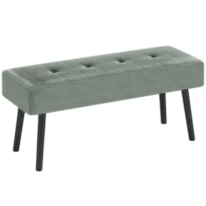 Best End of Bed Bench, Corduroy Bedroom Bench with Thick Padding and Steel Legs, Tufted Window Seat for Entryway, Living Room, Green